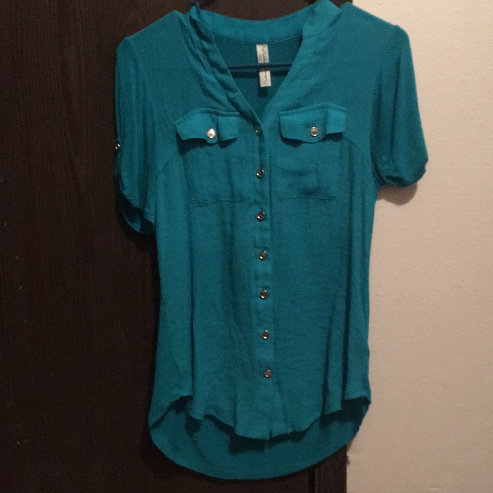 Blue button-down shirt